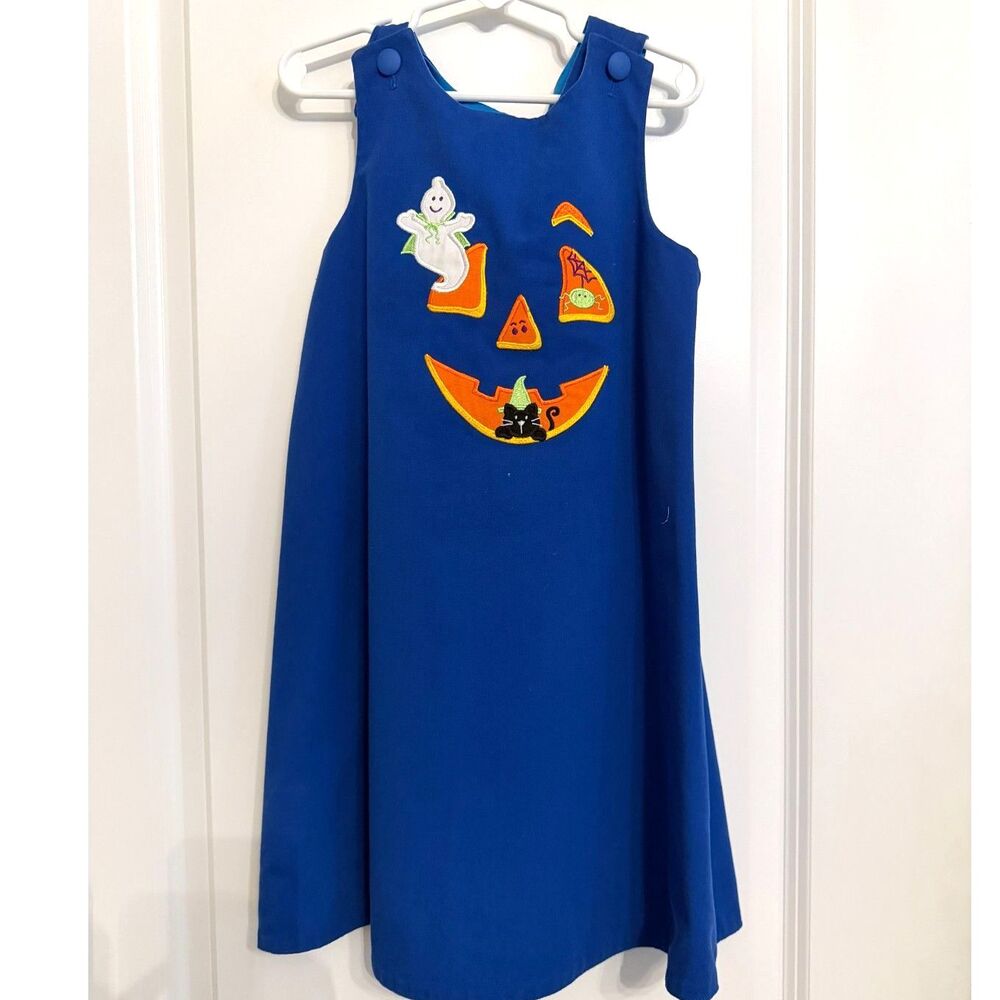 Mulberry St Reversible Halloween Dress Girls Size 6 – Pumpkin Ghost Cat Appliqué